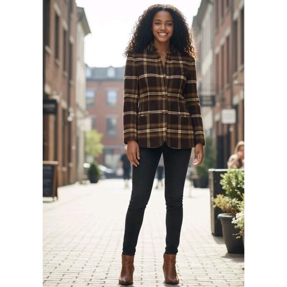 Ralph Lauren Women's Blazer Size 10 Wool Plaid Brown Lined Preppy Jacket VGT - Picture 1 of 10